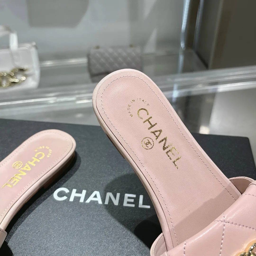 👟👟Ex-factory price 360👟👟 Genuine leather sole +40 Chanel Chanel 25C new women's double C schoolbag buckle flat sandals, fabric sheepskin, color: black: white: pink: apricot, code number: 5-40 (customized 41 42 43 customized non-returnable): rubber sole leather sole +40